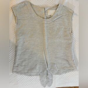 J.Crew Linen White & Blue Striped Sleeveless Top with Front Tie